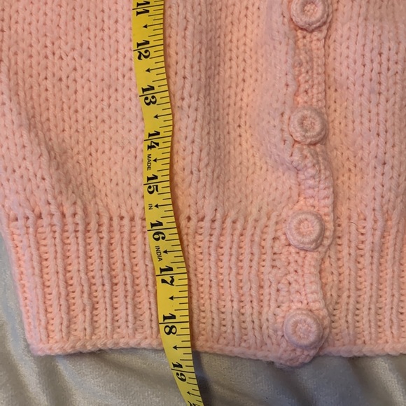 Hand knit crocheted light baby pink cardigan covered buttons homemade size 8-9 - Picture 6 of 6